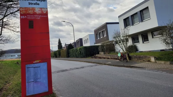 Oberhalb fehlt ein St&uuml;ck Radweg an der Friedrich-Bayer-Stra&szlig;e in Richtung Hellweg. Ab der Einm&uuml;ndung Hiddentruper Stra&szlig;e gibt es bereits ein St&uuml;ck Radweg, das allerdings nicht in gutem Zustand ist. - &copy; Nadine Uphoff