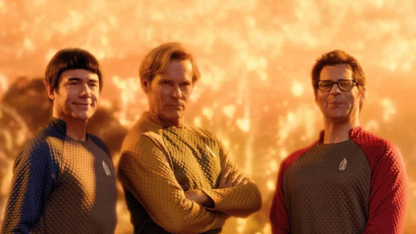 Sind zur&uuml;ck: Michael &bdquo;Bully" Herbig (Mr. Spuck, v. l.), Christian Tramitz (Captain Kork) und Rick Kavanian (Schrotty) in einer Szene aus &bdquo;Bullyparade &ndash; Der Film". - &copy; dpa