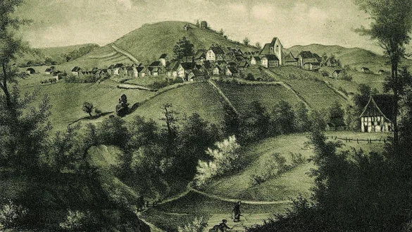 Alt Oerlinghausen um 1860. Fast 100 Jahre zuvor erschienen die ersten "F&uuml;rstlich-lippischen Intelligenzbl&auml;tter", das erste Presseorgan in Lippe. - &copy; Repro: Horst Biere/Quelle: Stadtarchiv/Landesarchiv