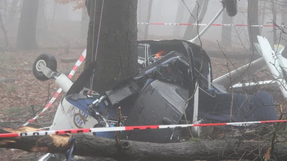 Wrack des Ultraleichtflugzeugs im Wald bei Linderhofe. - &copy; Jens Rademacher (Archiv)