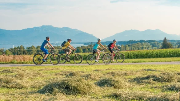 Fahrradfahrer genie&szlig;en die Natur - &copy; Foto: Kuse Aichhorn/Chiemgau Tourismus e.V./dpa-tmn