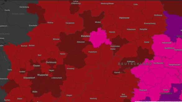 Das Covid-19-Dashboard des Robert-Koch-Instituts zeigt den Kreis Lippe in pink -. als einziger Kreis in NRW. - &copy; Screenshot: RKI