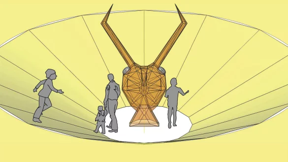 Diese begehbare Skulptur eines Ameisenl&ouml;wen k&ouml;nnte bald am Augustdorfer D&uuml;nenpfad stehen. - &copy; Planungsb&uuml;ro Berger / Biologische Station Kreis Paderborn - Senne