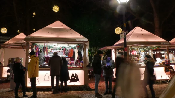 Besonders das heimelige Ambiente und die atmosphärische Beleuchtung sehen viele Besucher als großen Pluspunkt für den neuen Weihnachtsmarkt im Schlosspark. - © Jost Wolf