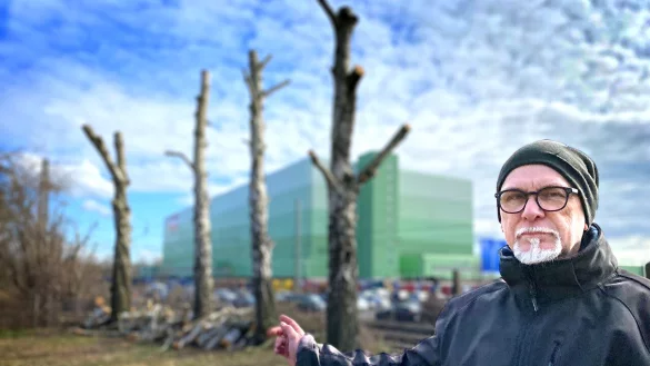 Nachdem die Deutsche Bahn auf einem Grundst&uuml;ck im G&uuml;tersloher Norden versehentlich vier alte Birken kappen lie&szlig;, ist es nun knapp drei Wochen sp&auml;ter zu einem kl&auml;renden Gespr&auml;ch gekommen, an dem auch Mieter Michael Kisse teilgenommen hat. - &copy; Christian Br&ouml;der