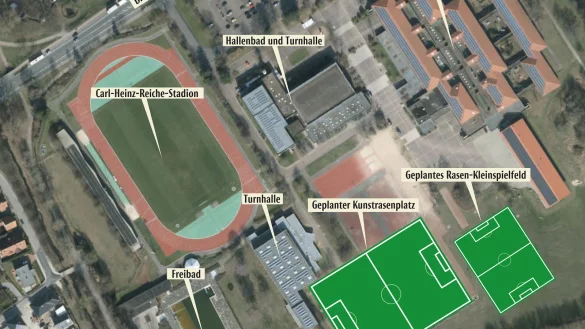 Die neuen Sportst&auml;tten entstehen im S&uuml;den der Anlage. - &copy; Geobasisdaten NRW/M&ouml;ller