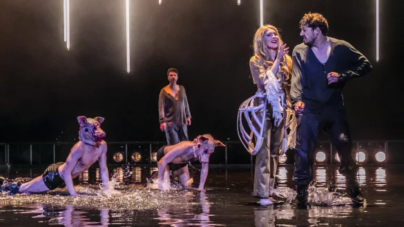 &bdquo;Die Odyssee": In der Detmolder Inszenierung spielt sich die komplette Handlung in einem Wasserbecken ab. - &copy; Landestheater/Jochen Quast