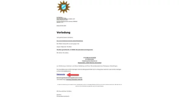 Gef&auml;lschte Mail-Vorladung - &copy; Foto: LKA Niedersachsen