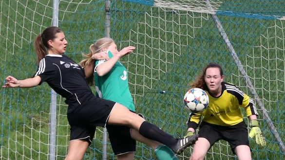 Legt alles rein: Nina Gnade vom FC Donop-Vo&szlig;heide (links) kann die Heimniederlage auch nicht verhindern. - &copy; Paul Cohen
