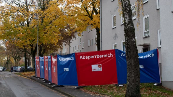 Ein spezieller Zaun ist als Sichtschutz vor dem Haus aufgestellt worden. - &copy; Torben Gocke