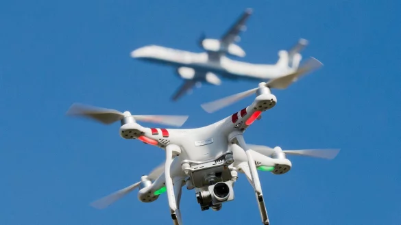 Drohne und Flugzeug - &copy; Foto: Julian Stratenschulte/dpa