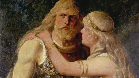 Bild im Landesmuseum Detmold: Thusnelda verabschiedet sich von Hermann. Oder tröstet sie ihn wegen der Pizza-Konkurrenz? - © Landesmuseum Detmold