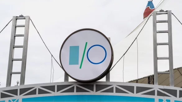 Das Logo der Entwicklerkonferenz Google I/O - &copy; Foto: Andrej Sokolow/dpa/Archivbild