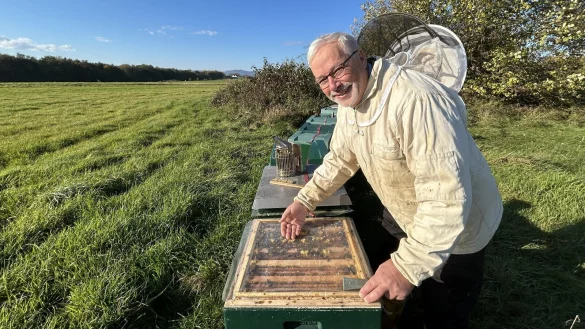 Imker Klaus Bamberger hat neun seiner Bienenv&ouml;lker am Flugplatz in Detmold stehen. Der L&auml;rm macht den Tieren gar nichts, sagt er. - &copy; Alexandra Schaller