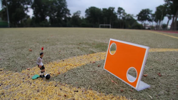 Schuss und Tor: Kunstrasenpl&auml;tze sind ins Gerede gekommen, weil als Einstreu oft umweltsch&auml;dliches Mikroplastik verwendet wird. Hier am Heidesportplatz kommt allerdings schlichter Sand zwischen den k&uuml;nstlichen Halmen zum Einsatz - davon hat die Sennegemeinde schlie&szlig;lich reichlich. - &copy; Dieter Asbrock