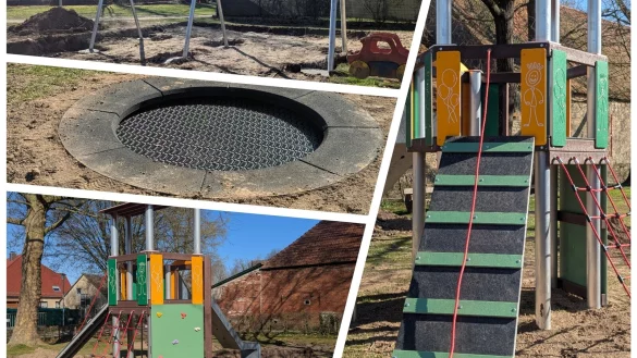Der Spielplatz an der Bremer Straße in Langenholzhausen ist um einige Attraktionen reicher. - © Collage: Gemeinde Kalletal