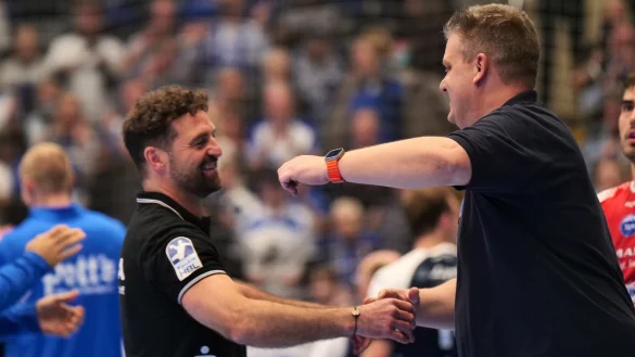 Florian Kehrmann und J&ouml;rg Zereike freuen sich auf weitere ausverkaufte Heimspiele in der Phoenix-Contact-Arena. - &copy; J&ouml;rg Hagemann