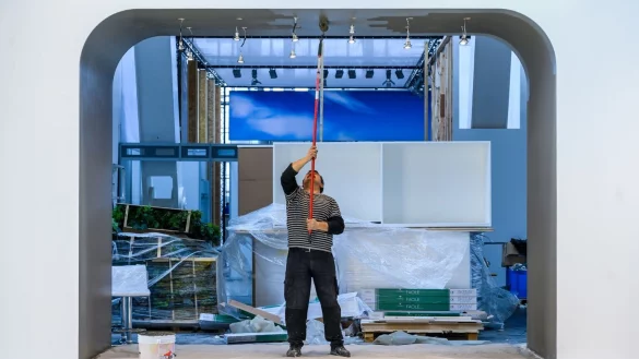 Messebau - © Foto: Christophe Gateau/dpa