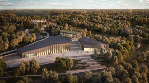 Das Modell des neuen Ausstellungs- und Eingangsgebäudes in einer 3D-Ansicht. - © LWL/AVP Group