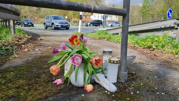 Am Rand der Straßenkreuzung, an der sich bei Nessenberg der tödliche Unfall ereignet hat, haben Trauernde Kerzen und Blumen in Erinnerung an die 24-jährige Radfahrerin niedergelegt. - © Marianne Schwarzer