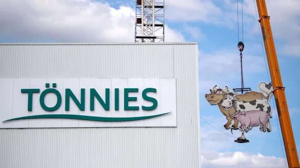 T&ouml;nnies arbeitet an seinem Image: Als &auml;u&szlig;eres Zeichen des Wandels wurde das Tierlogo auf dem Dach der Zentrale entfernt, das fr&ouml;hliche Rinder und ein gut gelauntes Schwein zeigte. &bdquo;Die Tiergruppe steht f&uuml;r eine andere Zeit", sagte Konzernchef Clemens T&ouml;nnies dazu. - &copy; dpa