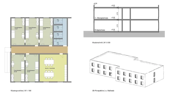 So soll die neue Unterkunft aussehen: ein schlichter zweigeschossiger Bau aus zwei leicht gegeneinander verschobenen Bl&ouml;cken. - &copy; Gemeinde Augustdorf