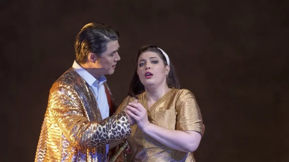 Als Wiederaufnahmen gibt es unter anderem &bdquo;Aida" (Ji-Woon Kim und Megan Marie Hart &ndash; wobei Megan Marie Hart das Landestheater Detmold verlassen wird).&nbsp; - &copy; Landestheater Detmold/Birgit Hupfeld/A.T. Schaefer