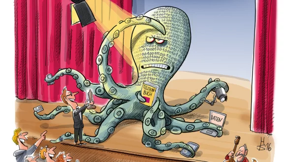 Die gro&szlig;e Datenkrake: Seit 2000 wird der Preis in Bielefeld vergeben. - &copy; Heiko Sakurai/Digitalcourage