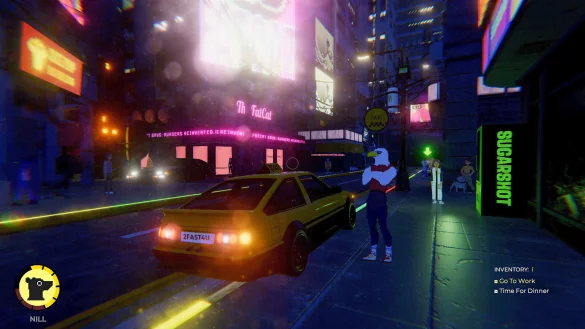 Im neonbeleuchteten Rainbow Drive machen wir den Job, den wir am besten k&ouml;nnen: T&uuml;rsteher. - &copy; Crunching Koalas