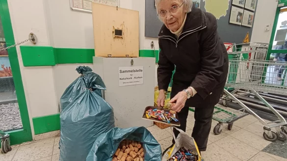 Leena Schulz ist entt&auml;uscht &uuml;ber die vielen Alt-Batterien in ihrer Kork-Sammelstelle. - &copy; Sven Hauhart