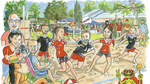 Handball-Freuden in Hillentrup: Eine Szene von Künstler Ulrich Tasche. - © Ulrich Tasche