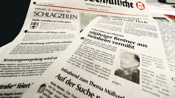 &Ouml;ffentliche Suche: F&uuml;nf Tage nach dem Verschwinden von Anton L. aus Steinheim gab die Polizei eine Vermisstenmeldung an die &Ouml;ffentlichkeit. So stand es in der Neuen Westf&auml;lischen am 24. November. - &copy; Foto: Simone Fl&ouml;rke