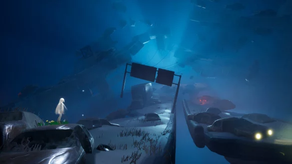 Hallo? Ist da irgendwer? Nein, hier ist niemand mehr, unsere Gaia ist mutterseelenallein auf der v&ouml;llig zerst&ouml;rten Autobahn unterwegs. - &copy; Piccolo/Private Division