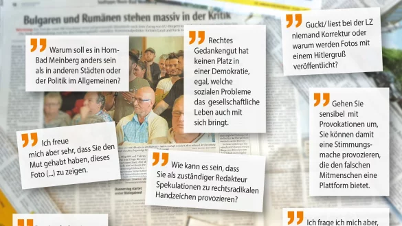 Stein des Ansto&szlig;es: Die LZ erreichten zahlreiche Mails, Anrufe und in den sozialen Medien ging es hei&szlig; her. Im Mittelpunkt steht das Foto, das die Redaktion zur B&uuml;rgerversammlung ausgew&auml;hlt hat. - &copy; Foto: Manfred Brinkmeier; Montage: Benjamin M&ouml;ller