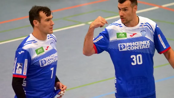 Isaias und Gedeon Guardiola (rechts) sind wieder vereint und feiern heute auf dem Spielfeld gegen Coburg gemeinsam ihren 36. Geburtstag. - &copy; J&ouml;rg Hagemann