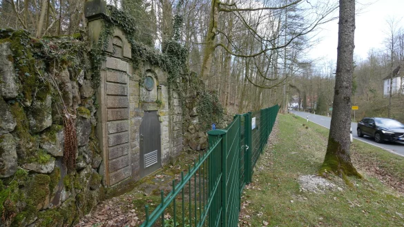 Das Brunnenportal in Berlebeck: Hier begann 1899 die erste Wasserleitung Detmolds. Sie speiste auch den Donopbrunnen auf dem Marktplatz. Grafregent Ernst zur Lippe, der das Wasserrecht an den Quellen besa&szlig;, schenkte der Stadt 1898 die ewigen Nutzungsrechte. Sein Portrait ist auf dem Medaillon &uuml;ber dem Eingang des Wasserwerks. - &copy; Jost Wolf