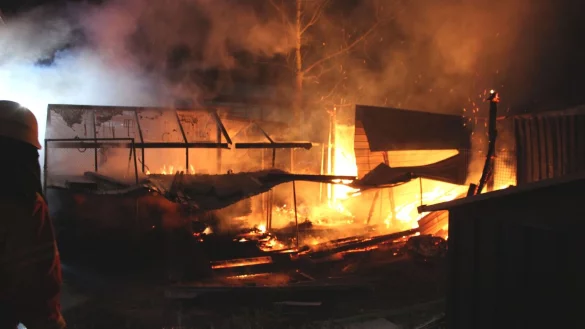Eine Vogelvoliere sowie ein Gewächshaus wurde das Opfer der Flammen. - © Polizei Kreis Minden-Lübbecke