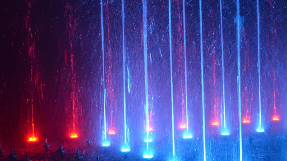Lichtspiel: Neben der Eisbahn im Kurpark wird es Wassershows geben. Karten für "Aquanights" gibt es im Vorverkauf bei der LZ. - © Mobile Water Effects