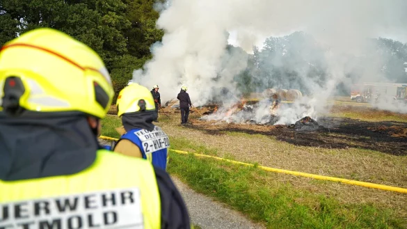 Auf einem Feld an der Schirrmannstra&szlig;e sind Strohballen in Brand geraten. Detmolder wurden &uuml;ber die Warn-Apps dazu aufgerufen, Fenster und T&uuml;ren geschlossen zu halten. - &copy; Freitag TV