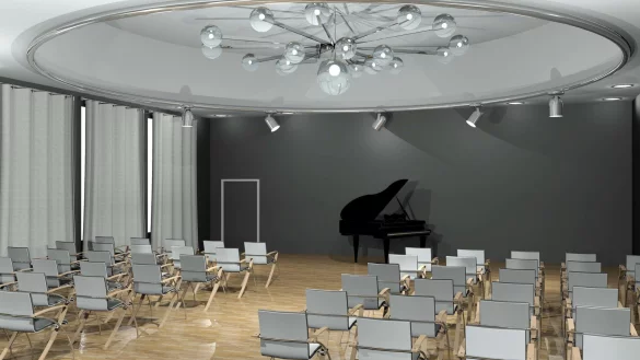 Modell des Multifunktionsraums im Verwaltungsgeb&auml;ude der HfM Detmold.&nbsp; - &copy; Grafik: Veronique Stegmann