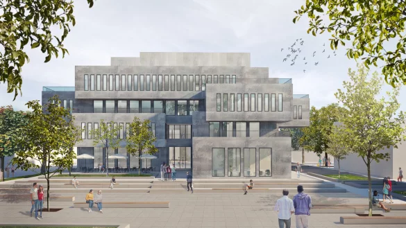 So soll er aussehen: Der Innovation-Spin wird voraussichtlich ab dem Sommer 2020 auf dem Lüttfeld gebaut. Einziehen sollen in erster Linie die Technische Hochschule, die Kreishandwerkerschaft und die Lippe-Bildung. - © Matern Architekten, Paderborn