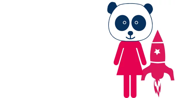 Poppig: Der Panda steht f&uuml;r den Maskenbau-Workshop und die Rakete f&uuml;r ein Russland-Projekt:  Was, wenn nicht die USA das Rennen zum Mond gewonnen h&auml;tten? - &copy; Grafik: Landestheater/Wiebke Jakobs